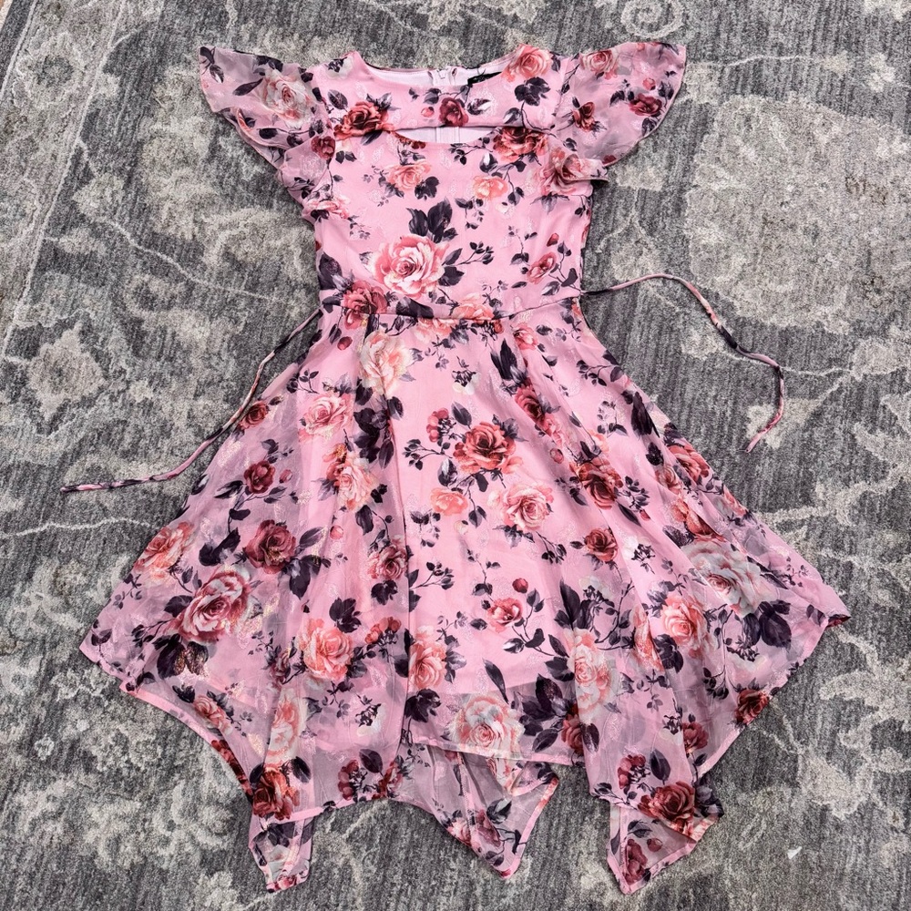 Xtraordinary girls dress 12 floral pink dressy asymmetrical sharkbite hem Macys